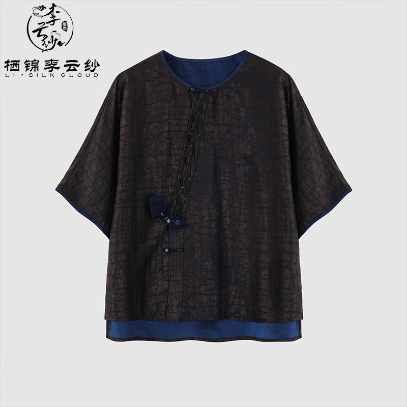 LI SILK CLOUD Wool Long Sleeve Top - 100% Pure Wool, Soft Warm Elegant Casual Guangdong Black Pearl Gambiered Guangdong Gauze