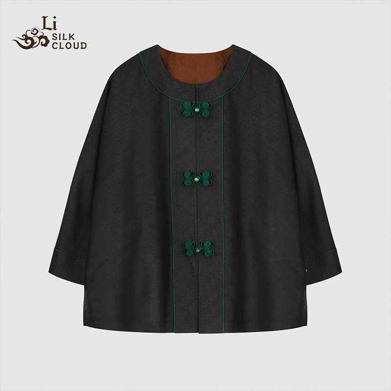 LI SILK CLOUD xiangyunsha  Blouse - Skin-Friendly Soft Fabric, Glossy Texture, Traditional Guangdong Black Pearl Guangdong Gauze