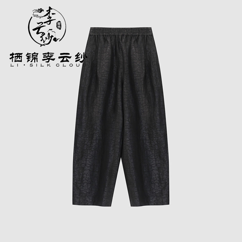 LI SILK CLOUD Plus Size Xiangyunsha Silk Wide Leg Pants Elastic Waist Loose Breathable Cooling Summer Elegant for Women Clothes