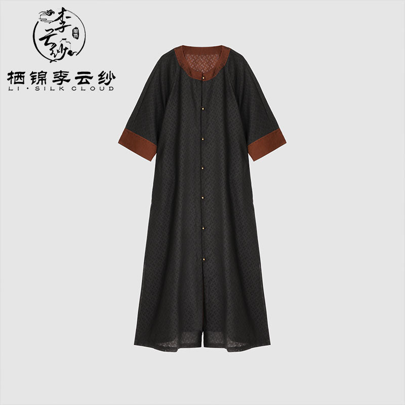 LI SILK CLOUD Vintage Style Autumn Long-Sleeve Dress - Ruffled Details, Soft Fabric, Casual Fall Gown Guangdong Black Pearl