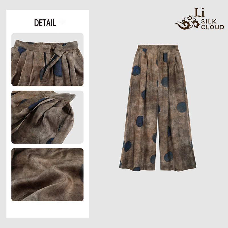 LI SILK CLOUD Plus Size Xiangyunsha Silk Wide Leg Pants Elastic Waist Loose Breathable Cooling Summer Elegant for Women Clothes