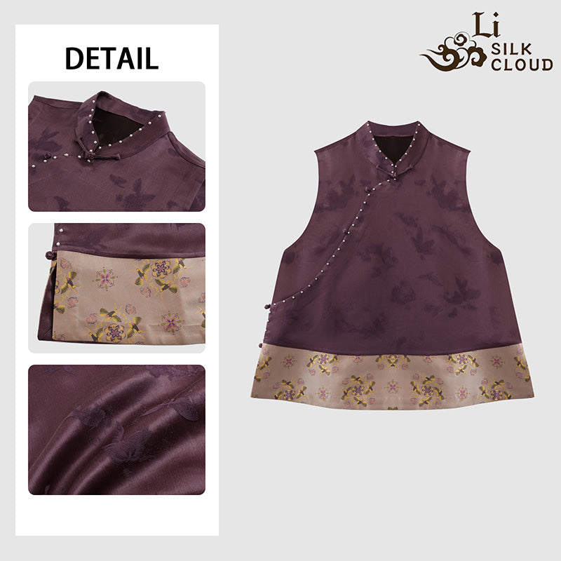LI SILK CLOUD xiangyunsha Handmade Traditional Silk Vest- Skin-Friendly Silk Fabric,Comfortable Daily Guangdong Black Pearl