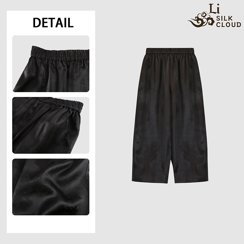 Handmade Traditional Silk Pants – Li Silk Cloud Natural Dyed Gambiered Guangdong Silk Loose Trousers Elegant Daily Wear