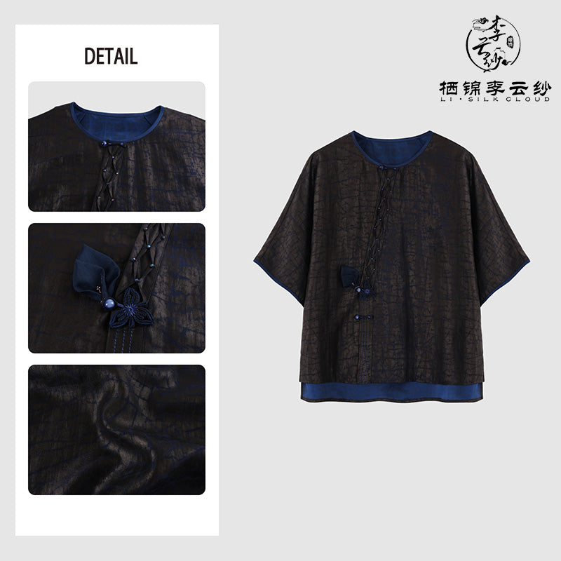 LI SILK CLOUD Wool Long Sleeve Top - 100% Pure Wool, Soft Warm Elegant Casual Guangdong Black Pearl Gambiered Guangdong Gauze