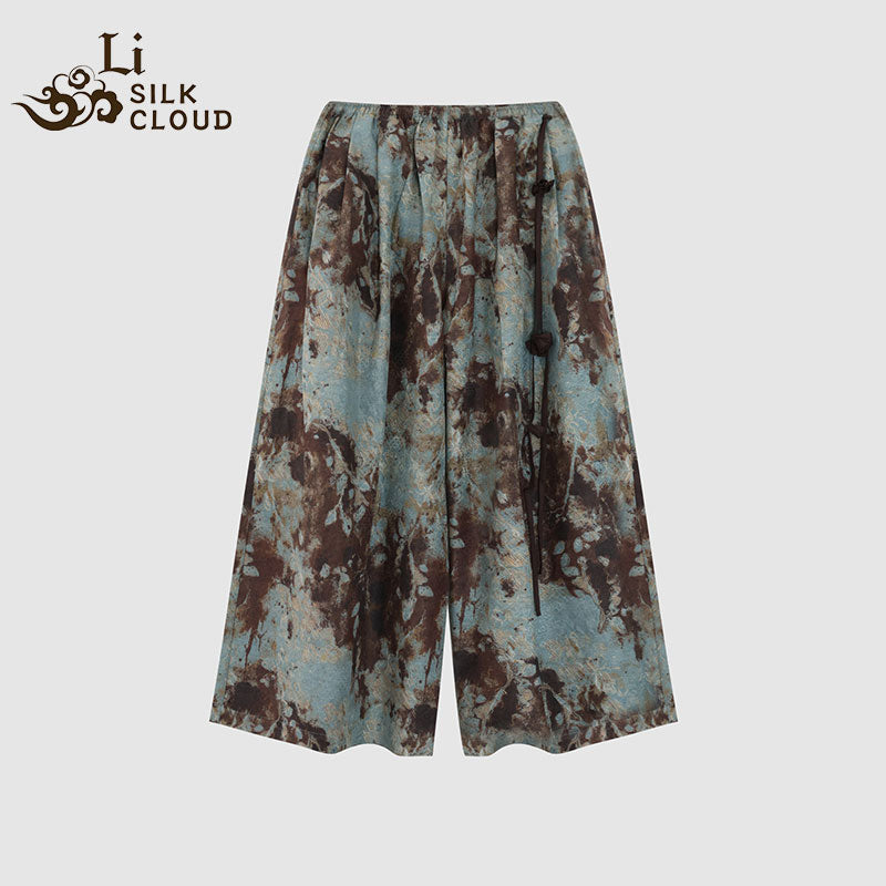 LI SILK CLOUD Plus Size Xiangyunsha Silk Wide Leg Pants Elastic Waist Loose Breathable Cooling Summer Elegant for Women Clothes