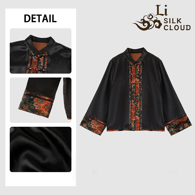LI SILK CLOUD xiangyunsha  Blouse - Skin-Friendly Soft Fabric, Glossy Texture, Traditional Guangdong Black Pearl Guangdong Gauze