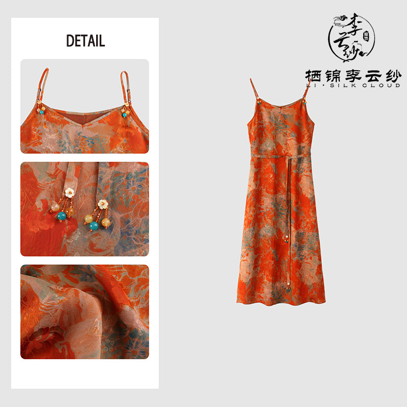 LI SILK CLOUD Silk Xiangyunsha Silk Mulberry Premium Handmade Fall Dress for Women Loose Strapless Dresses Elegant Woman Clothes