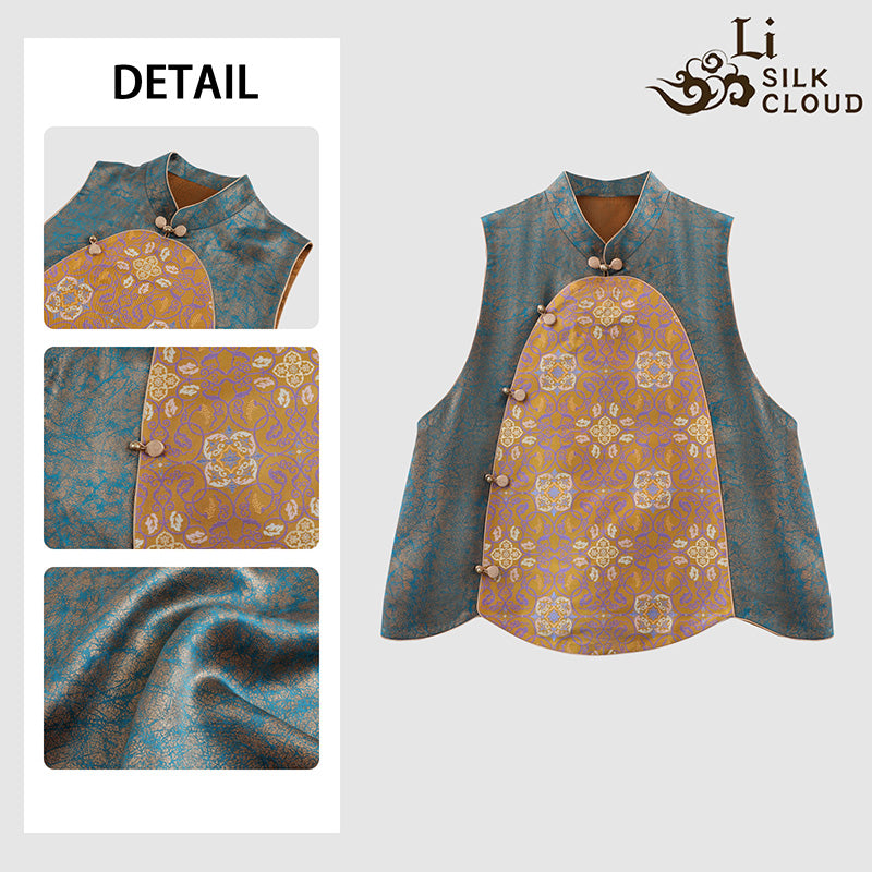 LI SILK CLOUD xiangyunsha Handmade Traditional Silk Vest- Skin-Friendly Silk Fabric,Comfortable Daily Guangdong Black Pearl