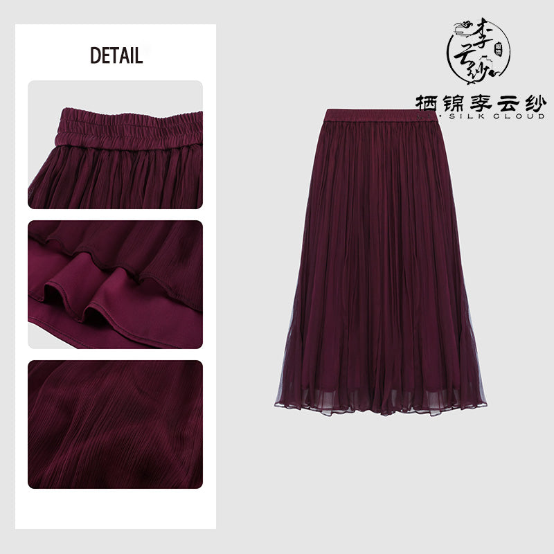 LI SILK CLOUD Handcrafted Plus Size Xiangyunsha Silk Dress Midi Skirt for Women Loose Breathable Summer Elegant Women's Clothes