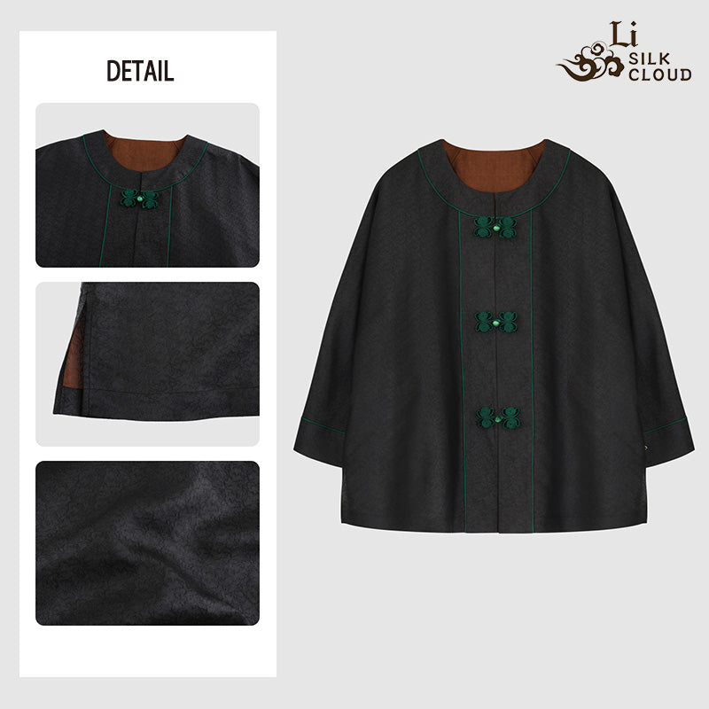 LI SILK CLOUD xiangyunsha  Blouse - Skin-Friendly Soft Fabric, Glossy Texture, Traditional Guangdong Black Pearl Guangdong Gauze