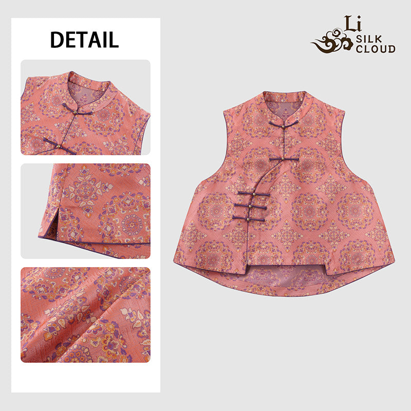 LI SILK CLOUD xiangyunsha Handmade Traditional Silk Vest- Skin-Friendly Silk Fabric,Comfortable Daily Guangdong Black Pearl