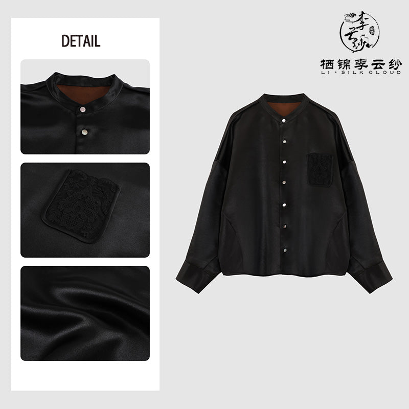 LI SILK CLOUD xiangyunsha  Blouse - Skin-Friendly Soft Fabric, Glossy Texture, Traditional Guangdong Black Pearl Guangdong Gauze