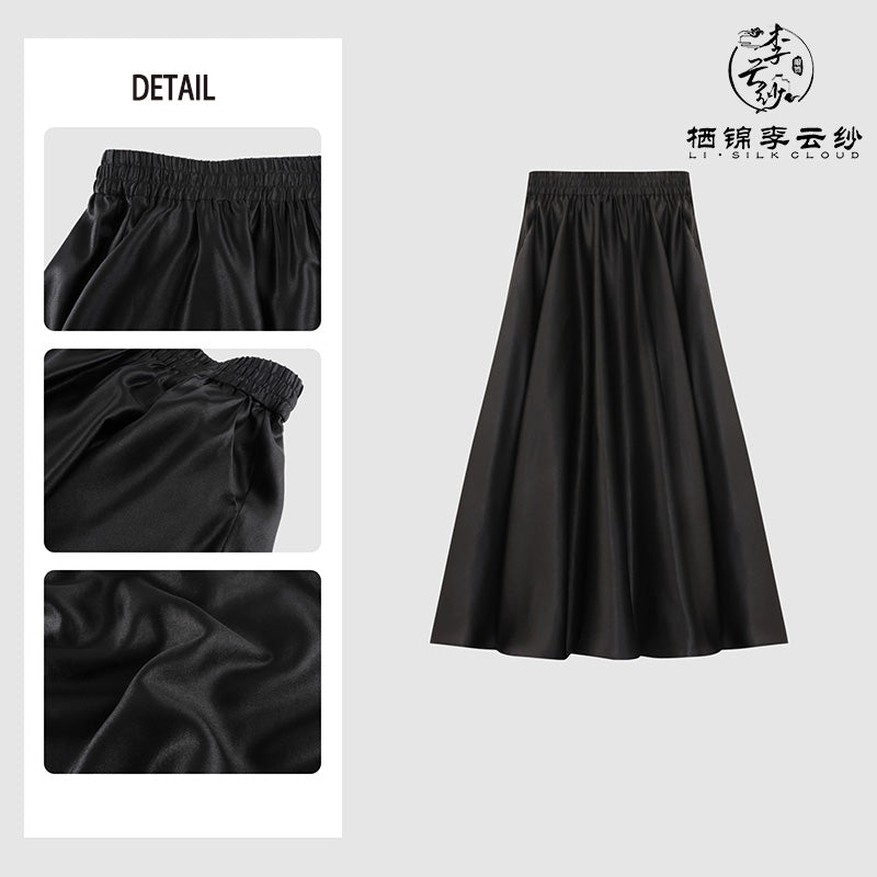 LI SILK CLOUD Dress High Waist Slimming Draping Mulberry Silk Autumn Midi Dress