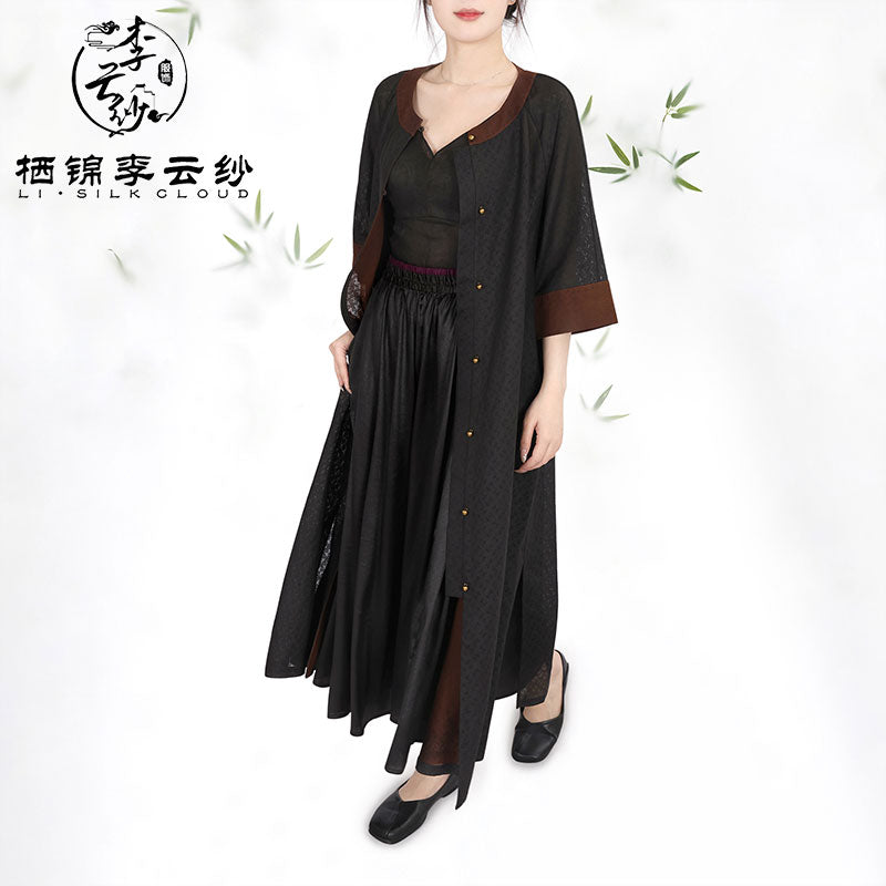 LI SILK CLOUD Vintage Style Autumn Long-Sleeve Dress - Ruffled Details, Soft Fabric, Casual Fall Gown Guangdong Black Pearl