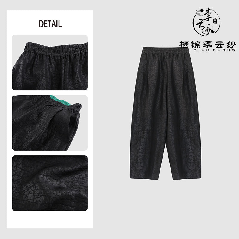 LI SILK CLOUD Plus Size Xiangyunsha Silk Wide Leg Pants Elastic Waist Loose Breathable Cooling Summer Elegant for Women Clothes