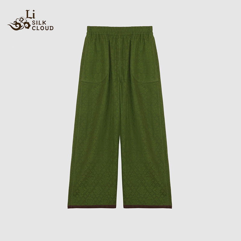 LI SILK CLOUD xiangyunsha Trousers,Breathable Material,Soft Texture,Oriental Pattern Details  Guangdong Gauze