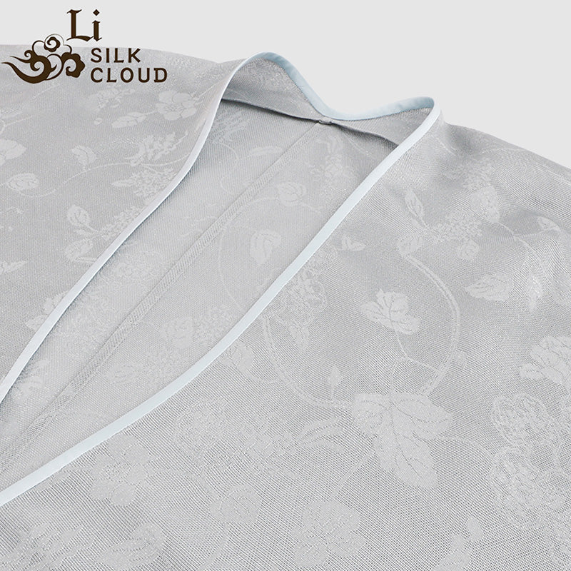 LI SILK CLOUD xiangyunsha Stand-Collar Short Sleeve Top Ancient Style Oriental Patterns Guangdong Black Pearl Guangdong Gauze