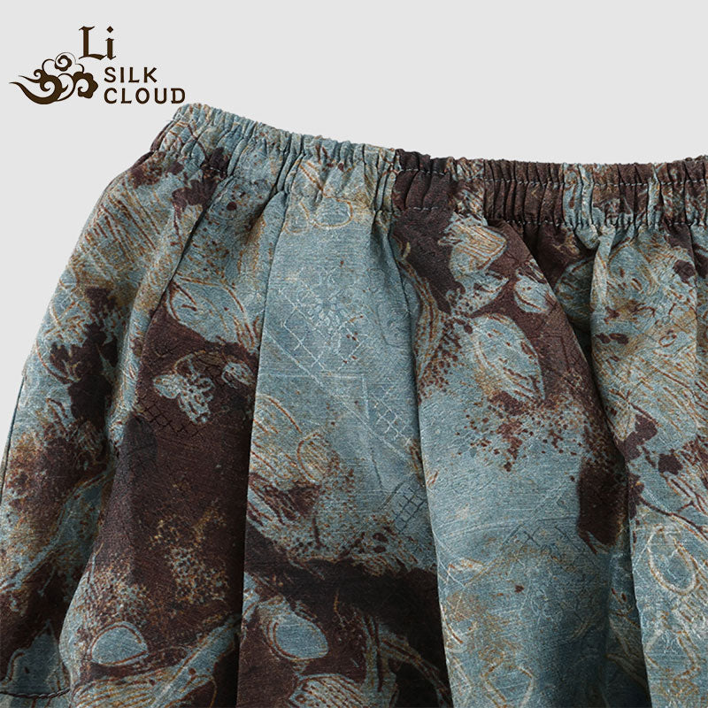 LI SILK CLOUD Plus Size Xiangyunsha Silk Wide Leg Pants Elastic Waist Loose Breathable Cooling Summer Elegant for Women Clothes