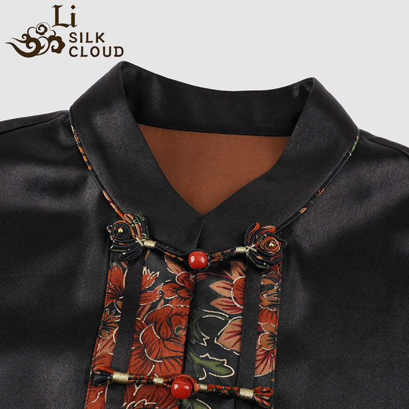 LI SILK CLOUD xiangyunsha  Blouse - Skin-Friendly Soft Fabric, Glossy Texture, Traditional Guangdong Black Pearl Guangdong Gauze