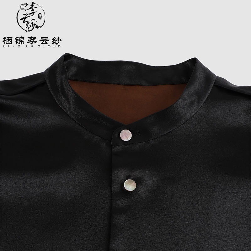 LI SILK CLOUD xiangyunsha  Blouse - Skin-Friendly Soft Fabric, Glossy Texture, Traditional Guangdong Black Pearl Guangdong Gauze