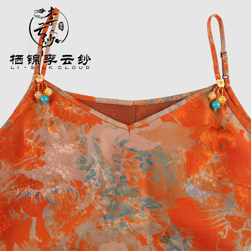 LI SILK CLOUD Silk Xiangyunsha Silk Mulberry Premium Handmade Fall Dress for Women Loose Strapless Dresses Elegant Woman Clothes