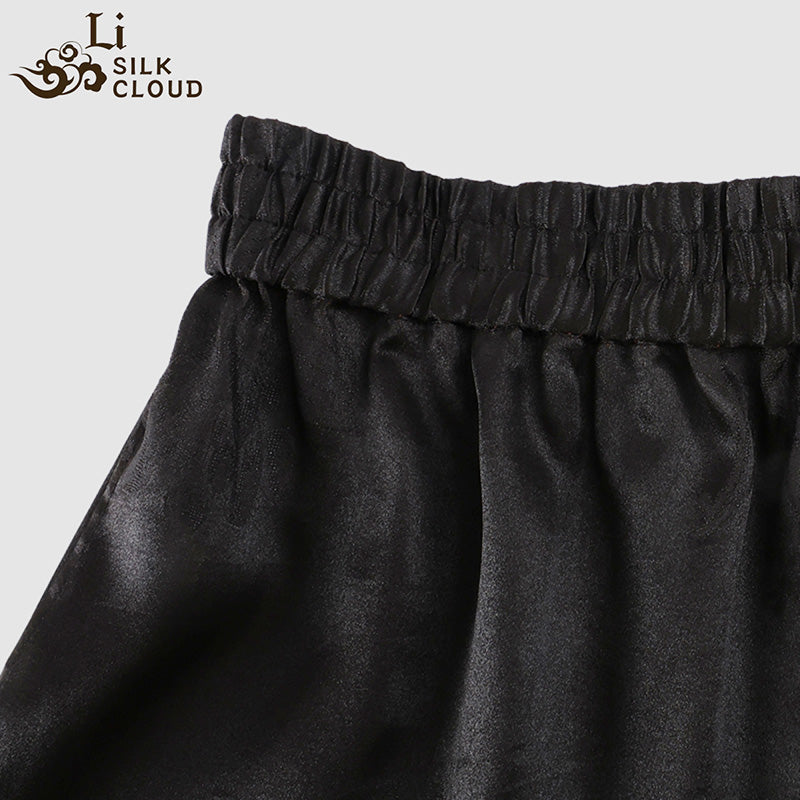 Handmade Traditional Silk Pants – Li Silk Cloud Natural Dyed Gambiered Guangdong Silk Loose Trousers Elegant Daily Wear