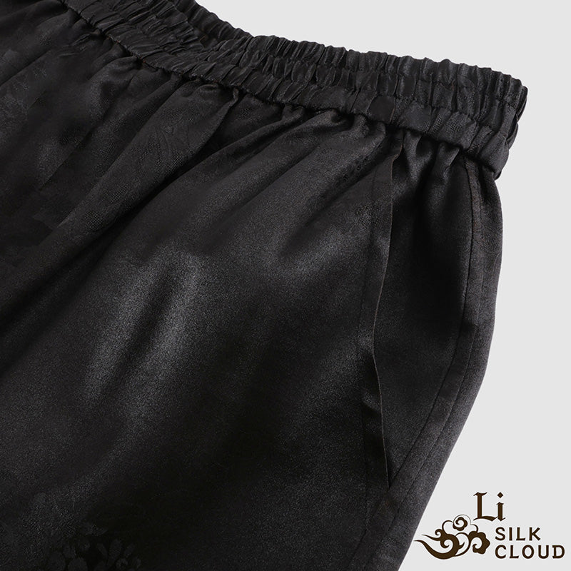 Handmade Traditional Silk Pants – Li Silk Cloud Natural Dyed Gambiered Guangdong Silk Loose Trousers Elegant Daily Wear