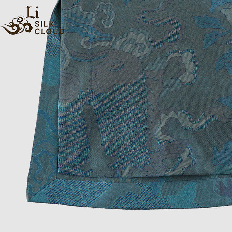 LI SILK CLOUD xiangyunsha Stand-Collar Short Sleeve Top Ancient Style Oriental Patterns Guangdong Black Pearl  Guangdong Gauze