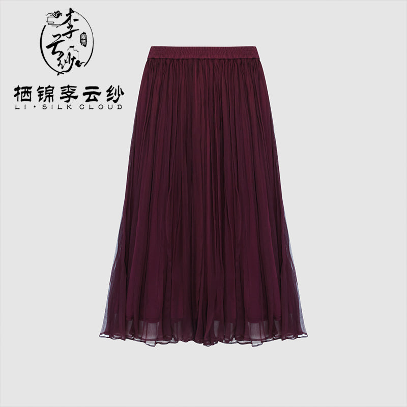 LI SILK CLOUD Handcrafted Plus Size Xiangyunsha Silk Dress Midi Skirt for Women Loose Breathable Summer Elegant Women's Clothes