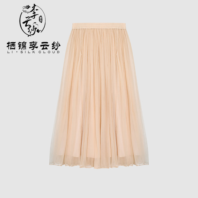 LI SILK CLOUD Handcrafted Plus Size Xiangyunsha Silk Dress Midi Skirt for Women Loose Breathable Summer Elegant Women's Clothes