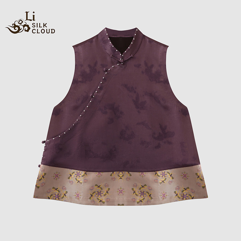 LI SILK CLOUD xiangyunsha Handmade Traditional Silk Vest- Skin-Friendly Silk Fabric,Comfortable Daily Guangdong Black Pearl