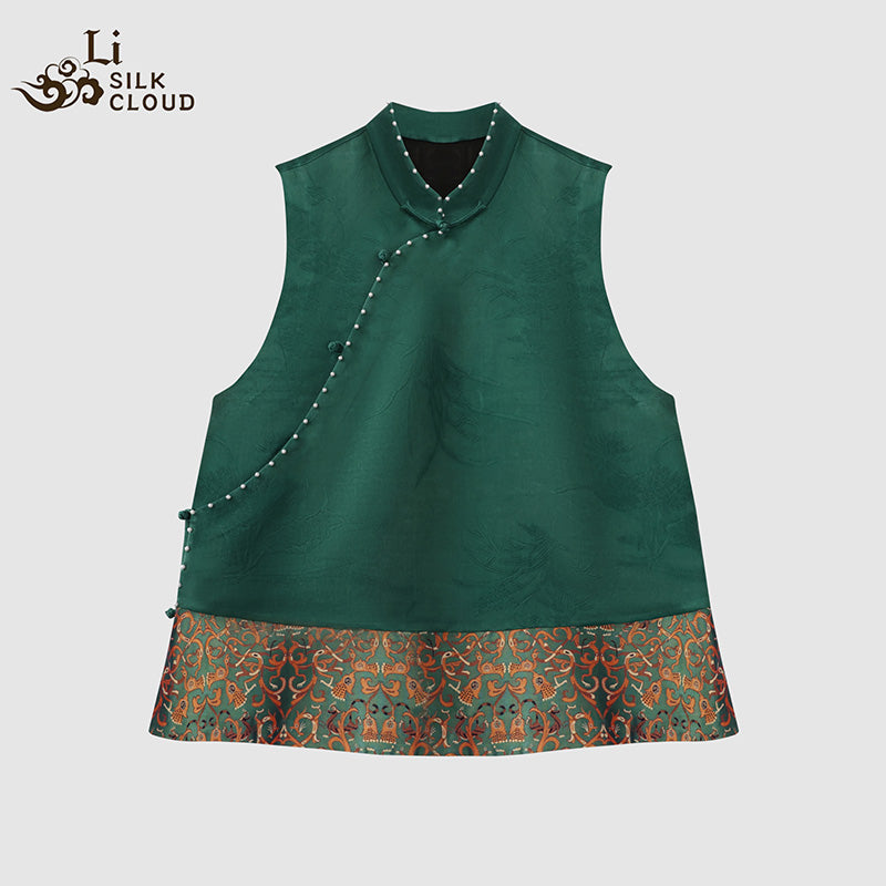 LI SILK CLOUD xiangyunsha Handmade Traditional Silk Vest- Skin-Friendly Silk Fabric,Comfortable Daily Guangdong Black Pearl