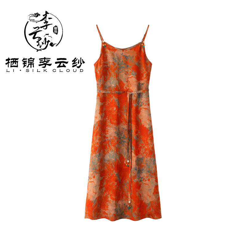 LI SILK CLOUD Silk Xiangyunsha Silk Mulberry Premium Handmade Fall Dress for Women Loose Strapless Dresses Elegant Woman Clothes