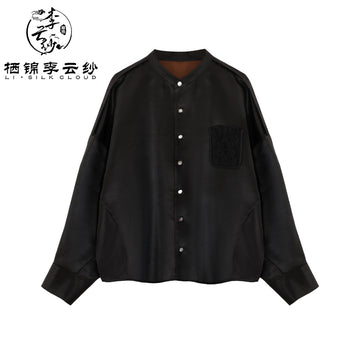 LI SILK CLOUD xiangyunsha  Blouse - Skin-Friendly Soft Fabric, Glossy Texture, Traditional Guangdong Black Pearl Guangdong Gauze