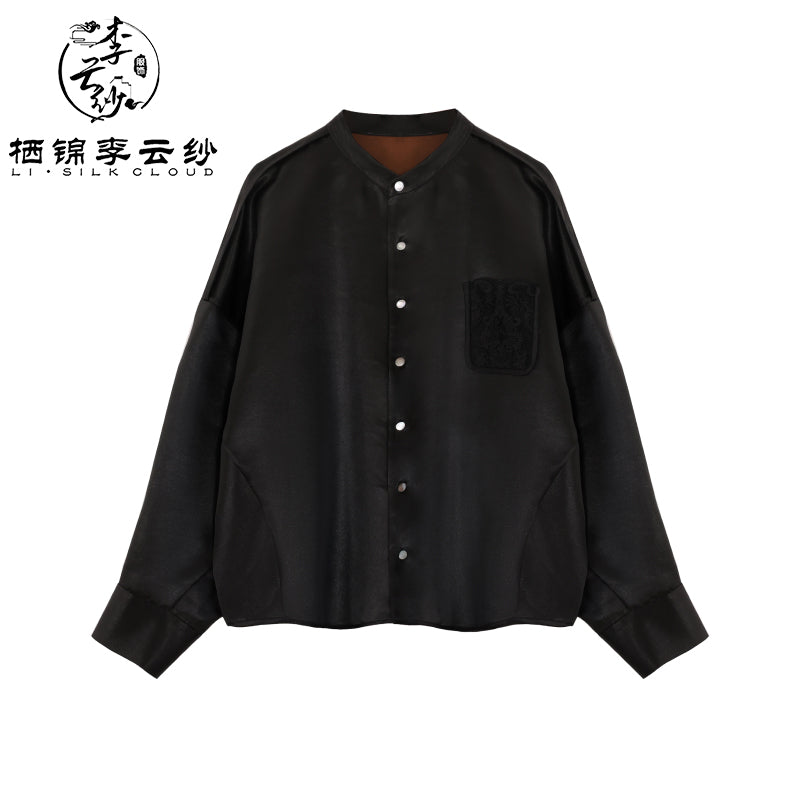 LI SILK CLOUD xiangyunsha  Blouse - Skin-Friendly Soft Fabric, Glossy Texture, Traditional Guangdong Black Pearl Guangdong Gauze
