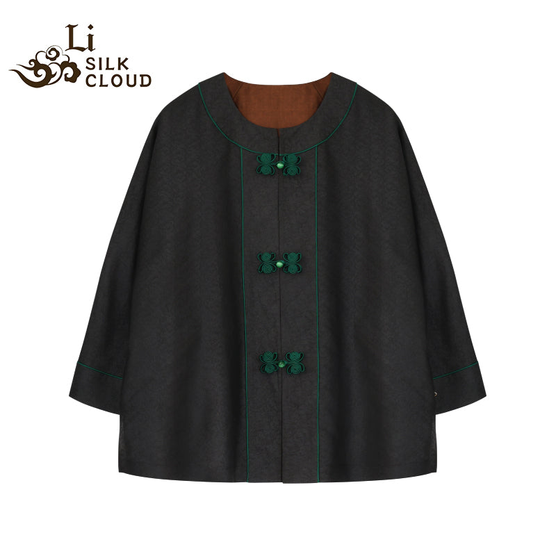 LI SILK CLOUD xiangyunsha  Blouse - Skin-Friendly Soft Fabric, Glossy Texture, Traditional Guangdong Black Pearl Guangdong Gauze