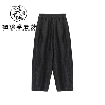 LI SILK CLOUD Plus Size Xiangyunsha Silk Wide Leg Pants Elastic Waist Loose Breathable Cooling Summer Elegant for Women Clothes