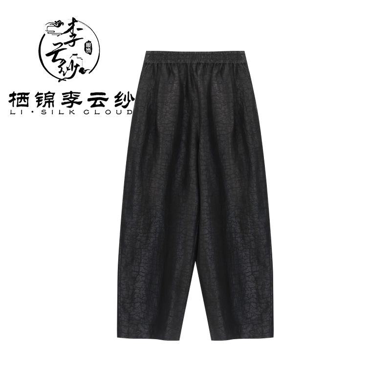LI SILK CLOUD Plus Size Xiangyunsha Silk Wide Leg Pants Elastic Waist Loose Breathable Cooling Summer Elegant for Women Clothes