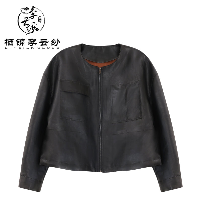 Li Silk Cloud Xiangyunsha Silk Top Coat for Women Natural Dyed Loose Outerwear Elegant Woman Clothes Traditional Handmade Silk