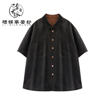 LI SILK CLOUD Wool Long Sleeve Top - 100% Pure Wool, Soft Warm Elegant Casual Guangdong Black Pearl Gambiered Guangdong Gauze