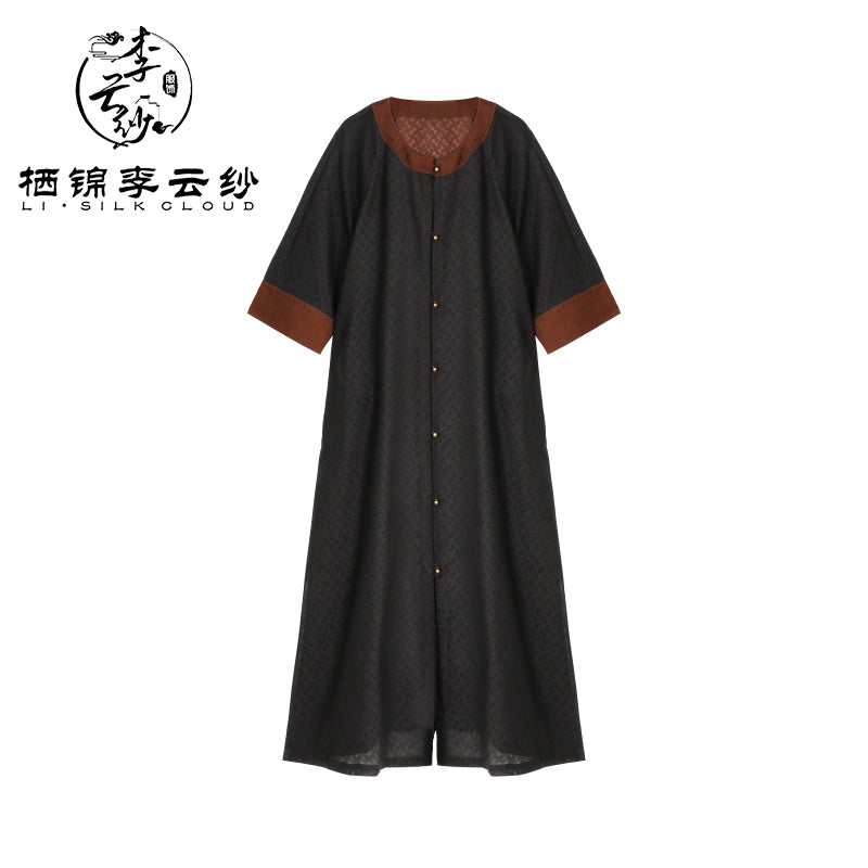 LI SILK CLOUD Vintage Style Autumn Long-Sleeve Dress - Ruffled Details, Soft Fabric, Casual Fall Gown Guangdong Black Pearl