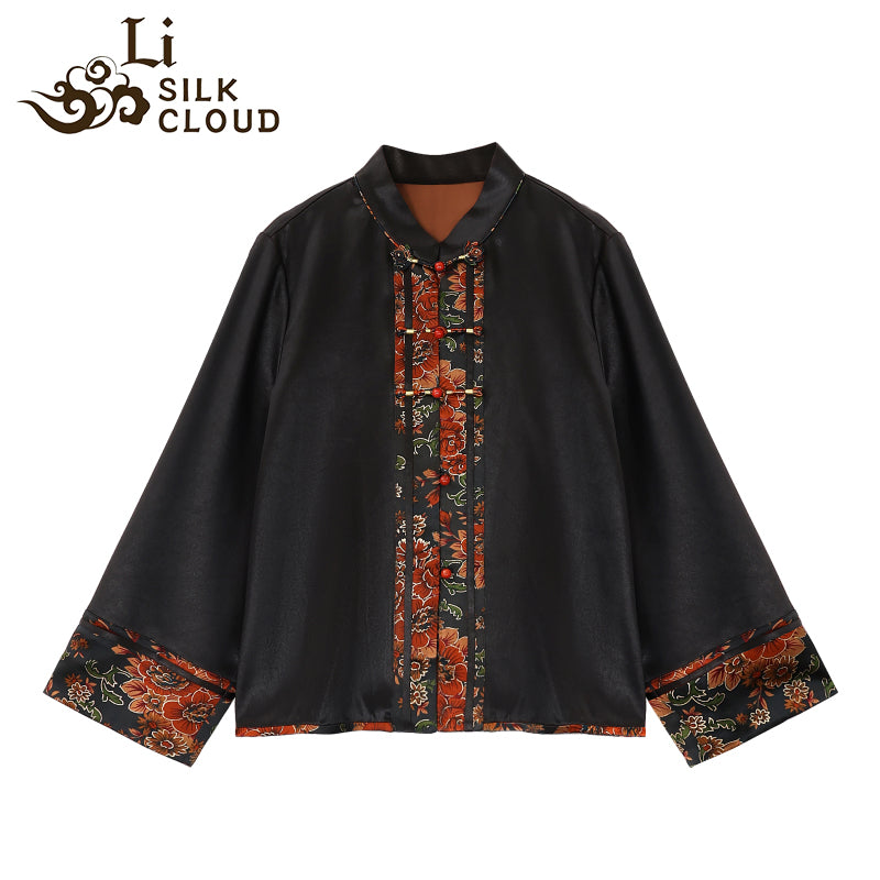 LI SILK CLOUD xiangyunsha  Blouse - Skin-Friendly Soft Fabric, Glossy Texture, Traditional Guangdong Black Pearl Guangdong Gauze