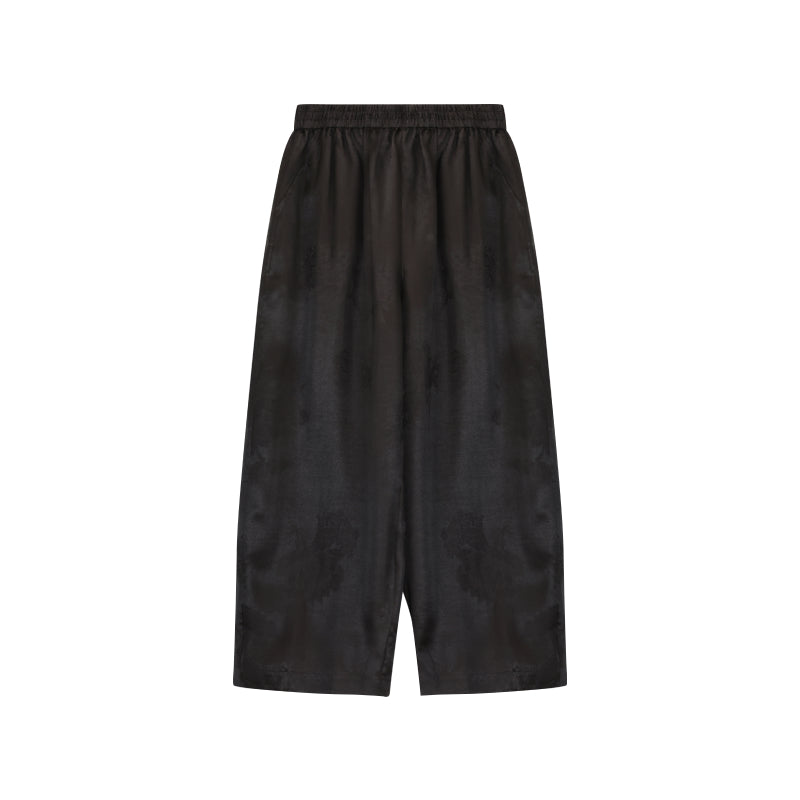 Handmade Traditional Silk Pants – Li Silk Cloud Natural Dyed Gambiered Guangdong Silk Loose Trousers Elegant Daily Wear
