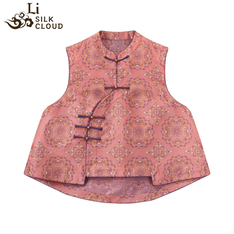 LI SILK CLOUD xiangyunsha Handmade Traditional Silk Vest- Skin-Friendly Silk Fabric,Comfortable Daily Guangdong Black Pearl