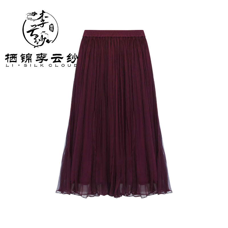 LI SILK CLOUD Handcrafted Plus Size Xiangyunsha Silk Dress Midi Skirt for Women Loose Breathable Summer Elegant Women's Clothes