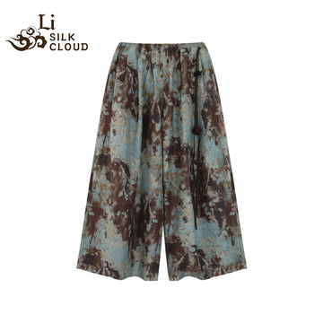 LI SILK CLOUD Plus Size Xiangyunsha Silk Wide Leg Pants Elastic Waist Loose Breathable Cooling Summer Elegant for Women Clothes