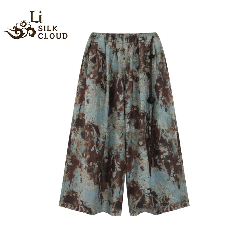 LI SILK CLOUD Plus Size Xiangyunsha Silk Wide Leg Pants Elastic Waist Loose Breathable Cooling Summer Elegant for Women Clothes