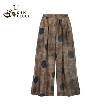 LI SILK CLOUD Plus Size Xiangyunsha Silk Wide Leg Pants Elastic Waist Loose Breathable Cooling Summer Elegant for Women Clothes