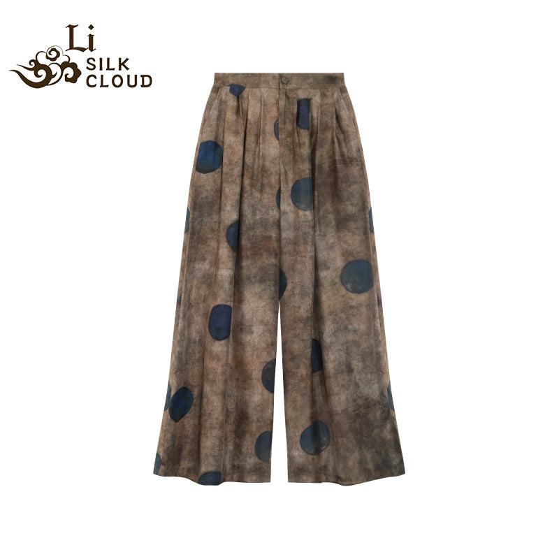 LI SILK CLOUD Plus Size Xiangyunsha Silk Wide Leg Pants Elastic Waist Loose Breathable Cooling Summer Elegant for Women Clothes