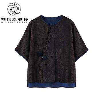 LI SILK CLOUD Wool Long Sleeve Top - 100% Pure Wool, Soft Warm Elegant Casual Guangdong Black Pearl Gambiered Guangdong Gauze